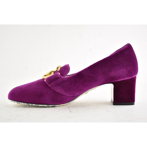 Gucci Victoire Fucsia Velvet Double GG Logo Block Mid Heel Mule Loafer Pump 36.5 - Picture 9 of 13